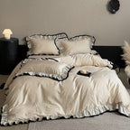Romantic duvet cover set with ruffle border and fine jacquard embroidery