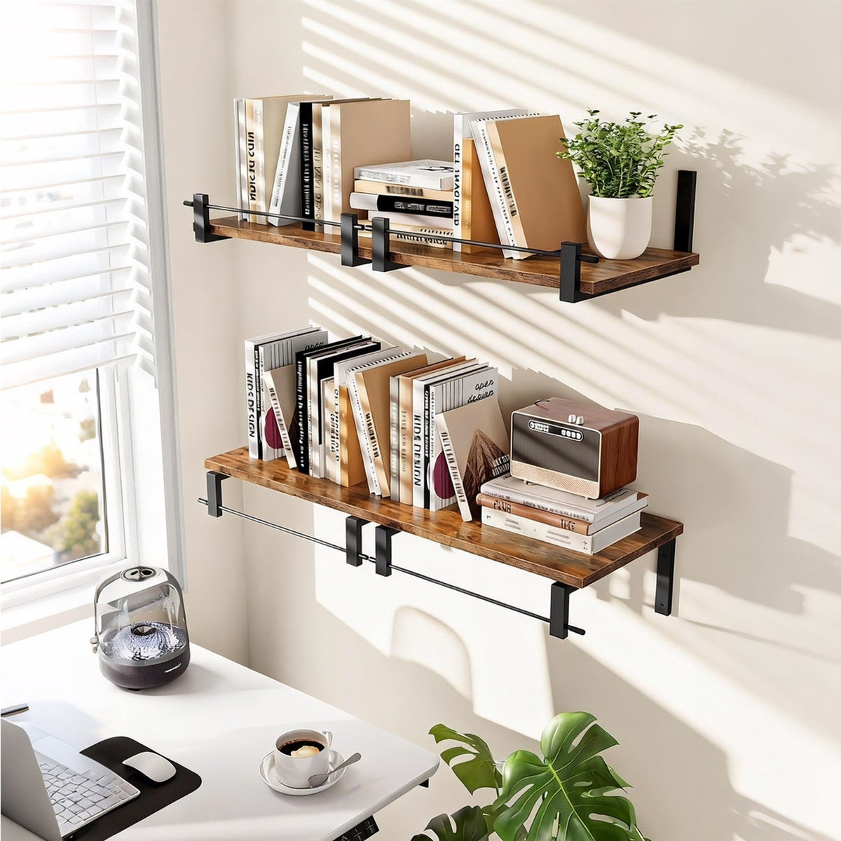 Wall shelf with industrial wood-metal design Bowlift