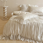 Vintage-inspired Ruffled Bedding Set with Fine Embroidery and Ruffle
