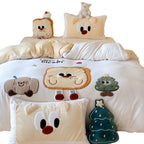 Children's bedding set with cozy plush appliqués and Sherpa edging