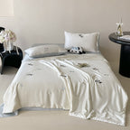Silky shiny satin bedding set with cute panda embroidery