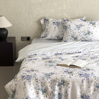 Luxurious satin bedding set with floral watercolor print and silky shiny finish
