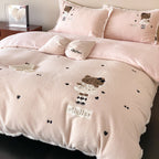 cozy plush bedding set with bear embroidery