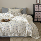 Cotton bedding set with lace ruffle and delicate floral print