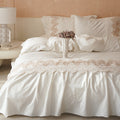 Bedding set with gathered ruffle and fine lace border