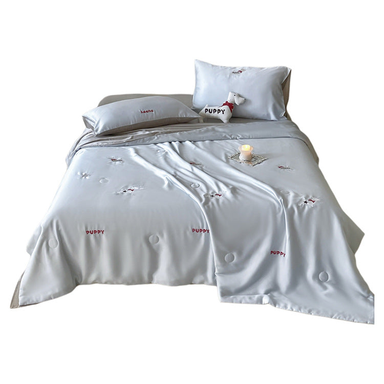 Silky shiny satin bedding set with cute panda embroidery