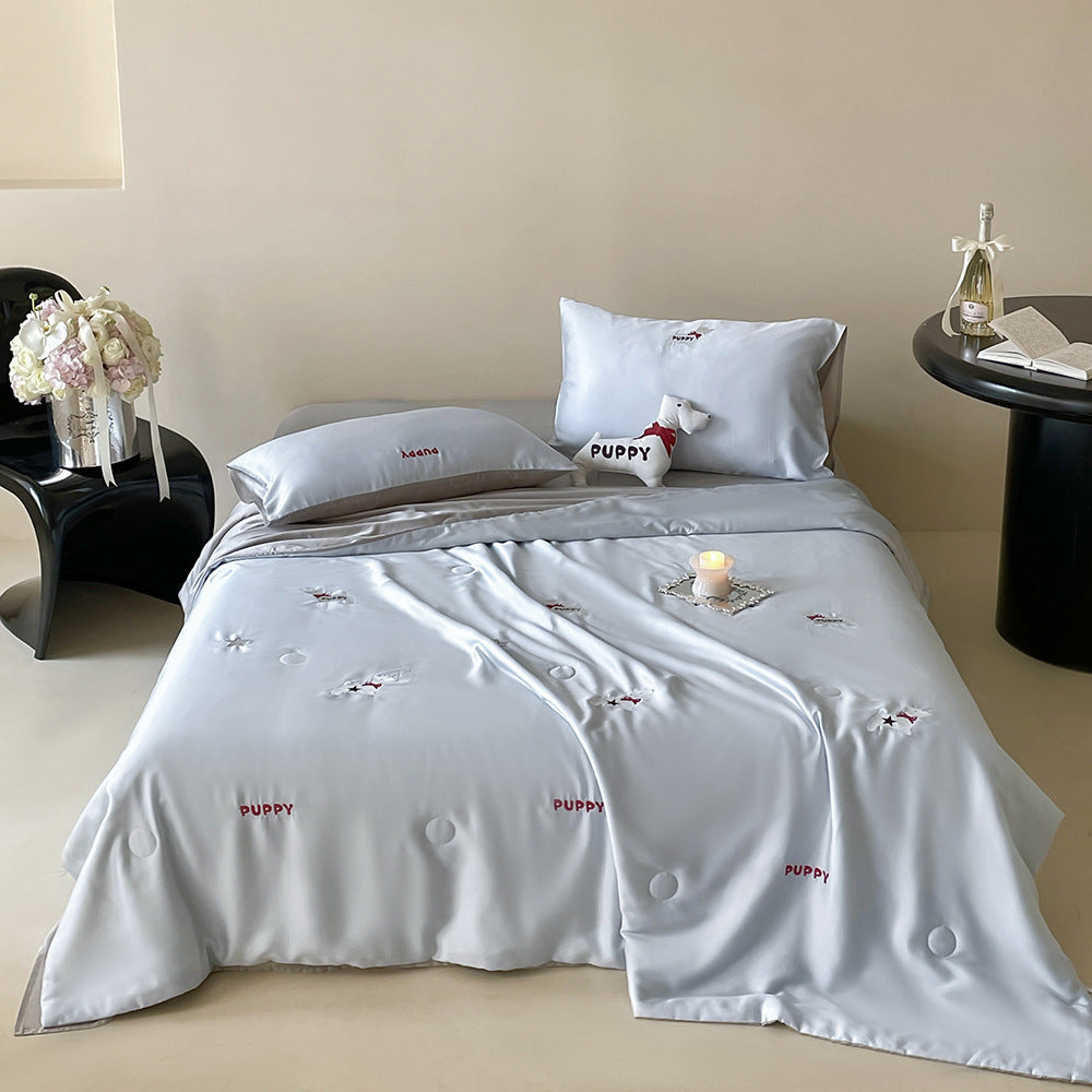 Silky shiny satin bedding set with cute panda embroidery