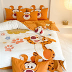 Children's bedding set with three-dimensional tiger applique and ear pillow