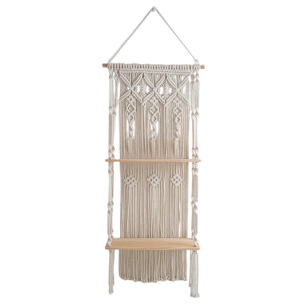 Macramé Wall Shelf with Natural Wood Accents Bowlift