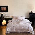 Silk-gloss bed linen set with embroidered rose border Bowlift