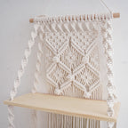 Macramé Wall Hanging Shelf with Decorative Knot Design Bowlift