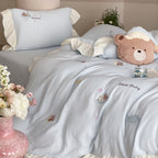 Bedding set in baby motif made of soft cotton blend with ruffle trim