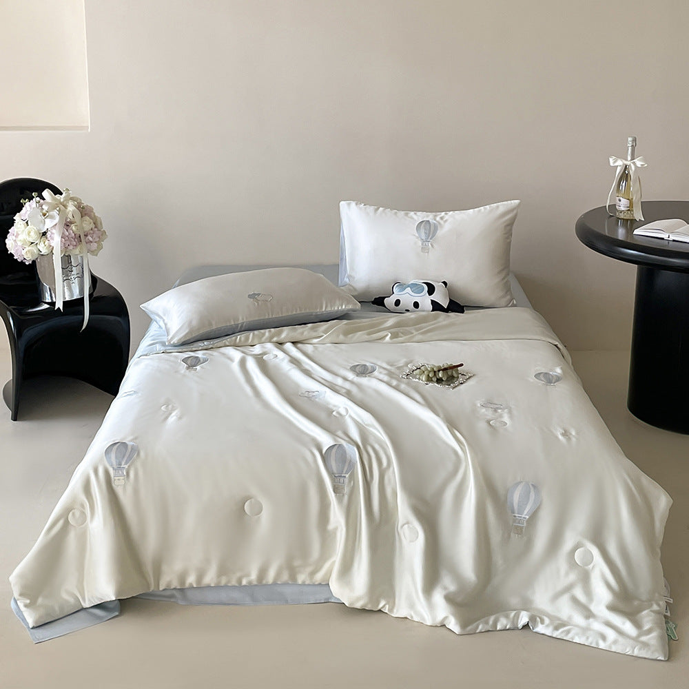Silky shiny satin bedding set with cute panda embroidery