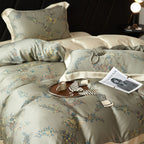 Luxurious satin bedding set with geometric jacquard pattern and satin trim Bowlift
