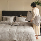 Jacquard bedding set with leaf relief, light quilting, and soft finish