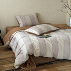 Bedding set made of cotton with woven stripes and integrated fitted sheet