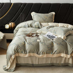 Luxurious satin bedding set with geometric jacquard pattern and satin trim Bowlift