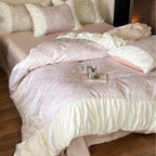 Luxurious satin bedding set with ruffles and floral jacquard Bowlift
