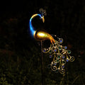 Decorative Metal Peacock Garden Stake Sculpture With Integrated LED Fairy Lights And Weatherproof Outdoor Stake Bowlift
