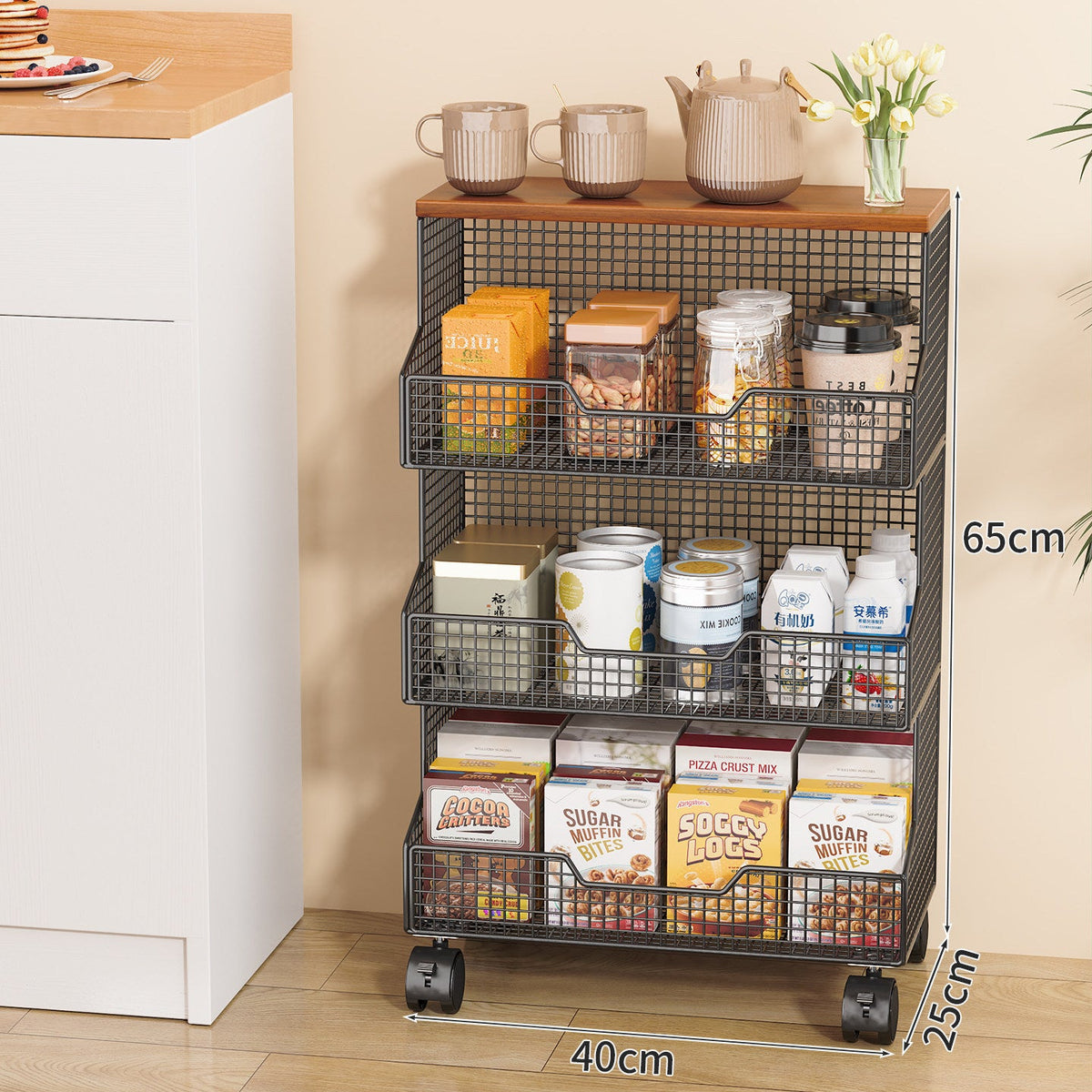Multi-Tiered Rolling Kitchen Storage Rack Bowlift