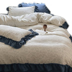 Vintage romantic bedding set with ruffled hem and floral pattern