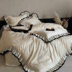 Romantic duvet cover set with ruffle border and fine jacquard embroidery