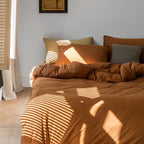 Minimalistic duvet cover set made of skin-friendly cotton blend with soft fiber filling