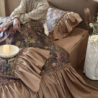 Opulent jacquard bedding set with large flounce and decorative ruffle edging