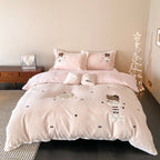 cozy plush bedding set with bear embroidery