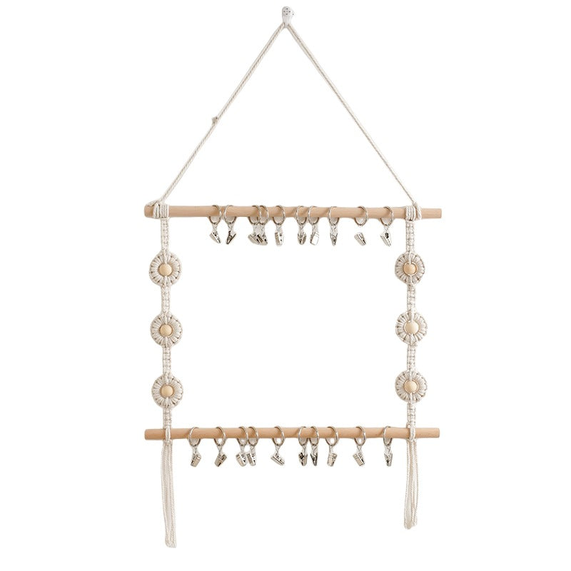 Macrame Wall Hanging Organizer with Decorative Clips Bowlift