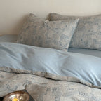 Bedding set made of linen-cotton mix with geometric patchwork design