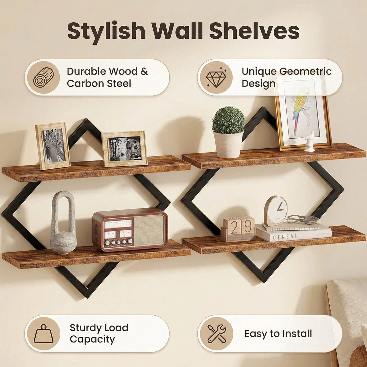 Wall shelf with modern zigzag design Bowlift