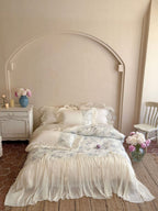 Romantic cotton bedding set with chiffon ruffle, embroidered butterflies and bed skirt Bowlift