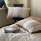 Bedding set made of cotton with woven stripes and integrated fitted sheet