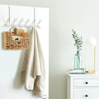 Wall shelf made of untreated wood with rattan inserts Bowlift