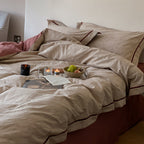 High-quality bedding set made of cotton-lyocell mix with reversible function and fine piping seam