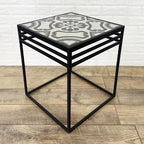 Lang Patio Table - Modern Architectural Tile Top, Steel Frame (16" x 16" x 19" Tall)
