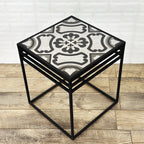 Lang Patio Table - Modern Architectural Tile Top, Steel Frame (16" x 16" x 19" Tall)