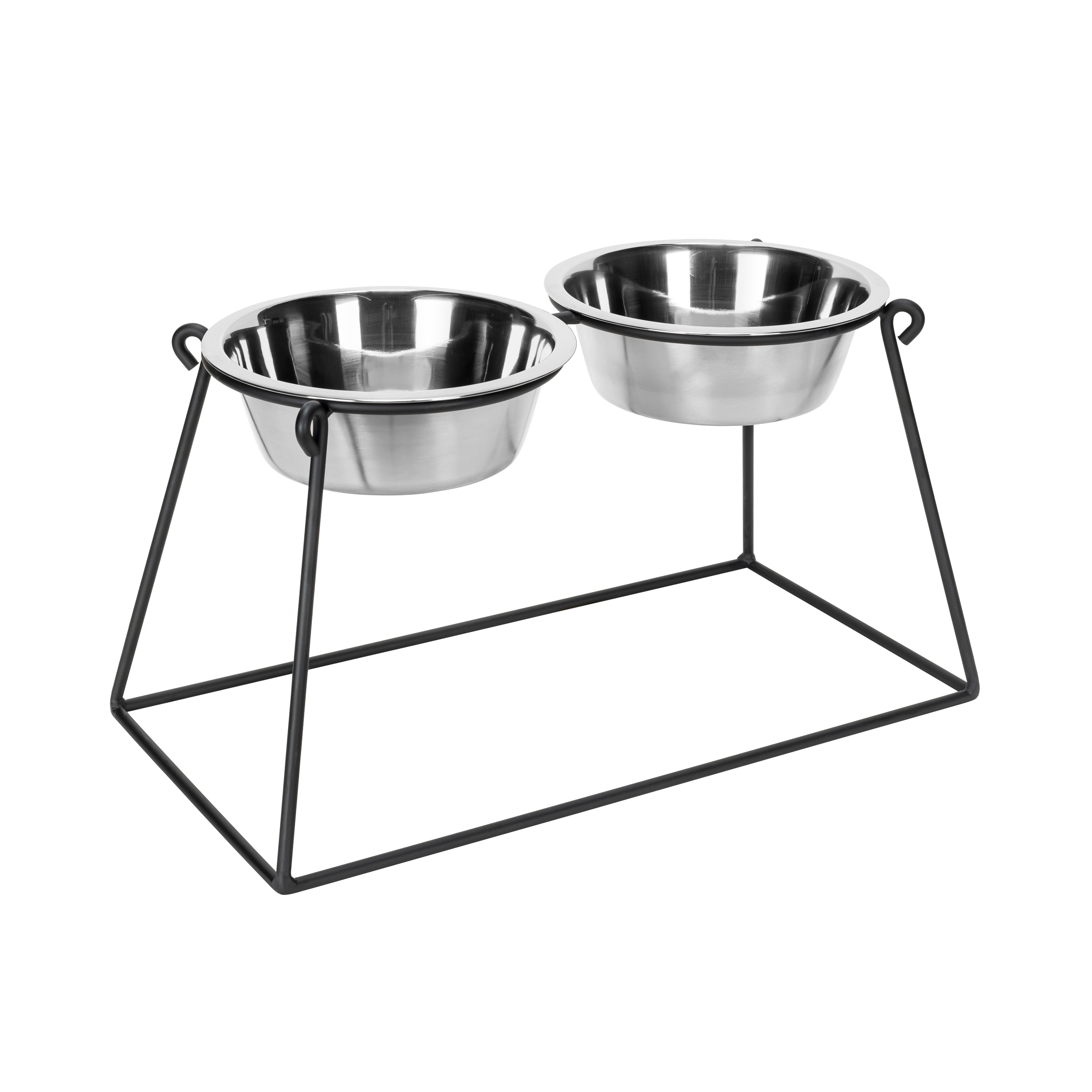 Pyramid Double Diner - Minimalist Wrought Iron Stand, Elevated Dog Bowl Feeder ( 5" / 7" /  12" / 18" / 24")
