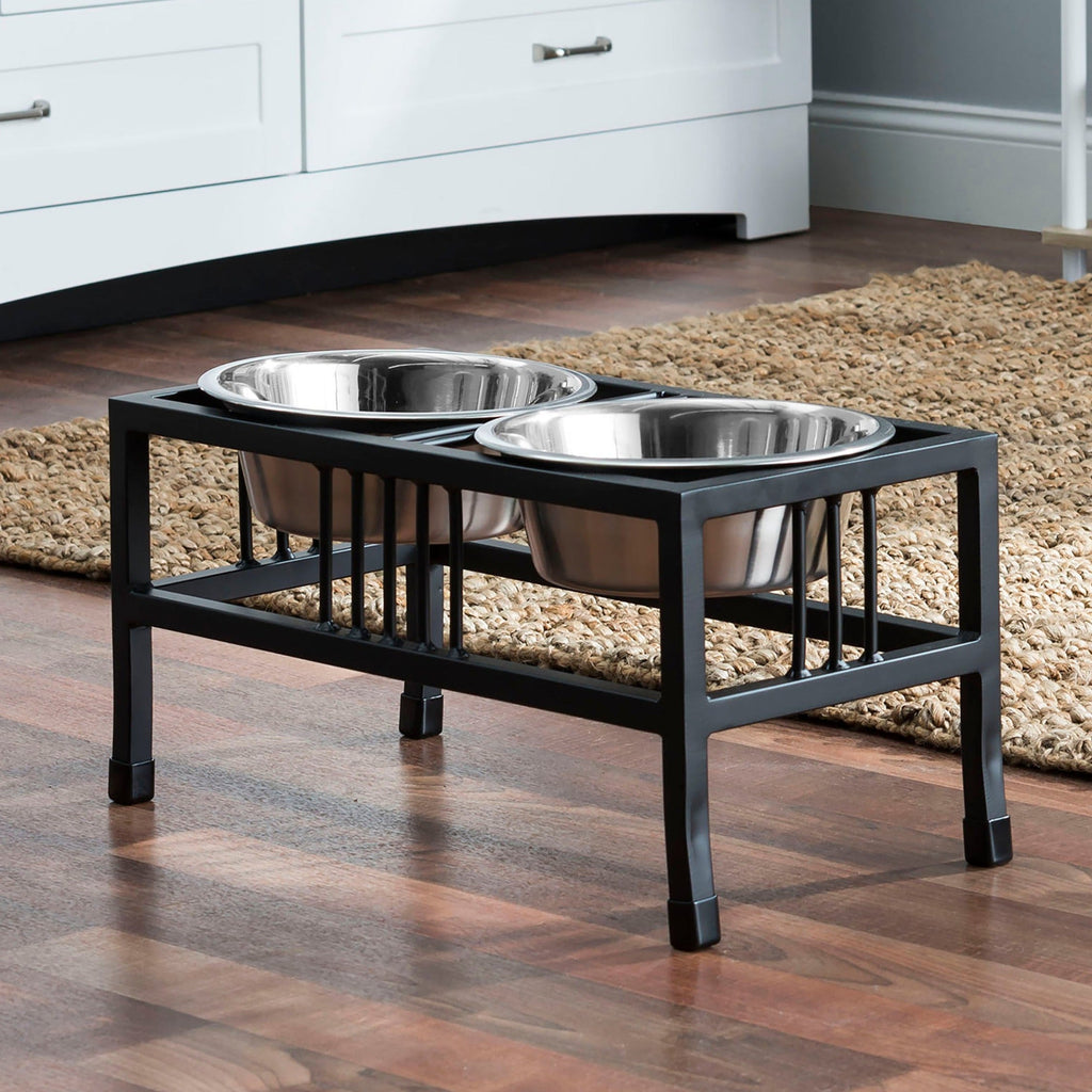 Baron Double Diner - Modern Wrought Iron, Mission Style Elevated Dog Bowl Stand (5.5" / 8" / 10" / 15" / 18")