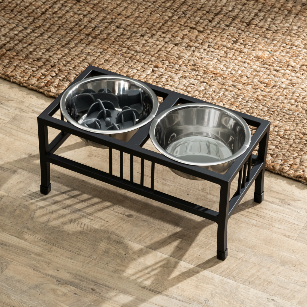Baron Double Diner - Modern Wrought Iron, Mission Style Elevated Dog Bowl Stand (5.5" / 8" / 10" / 15" / 18")
