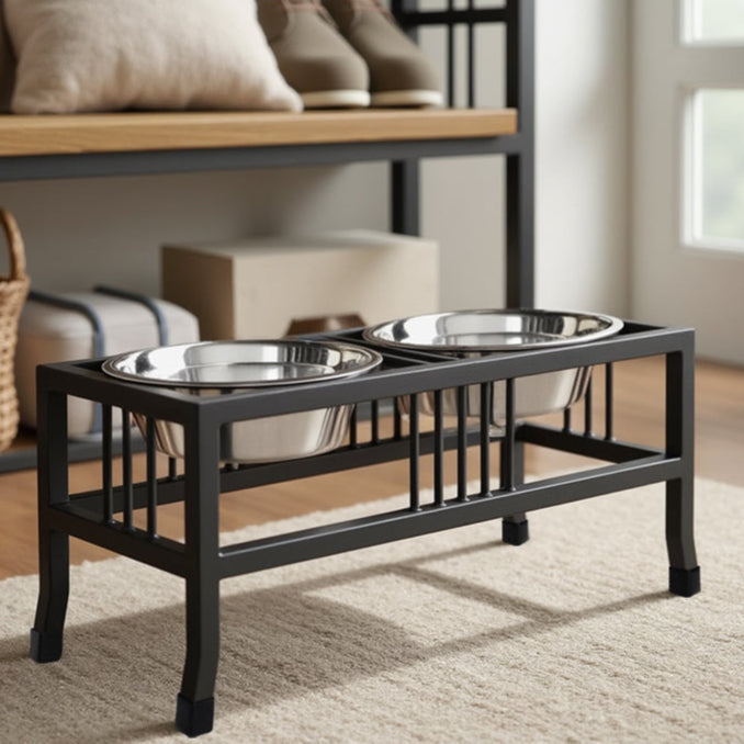 Baron Double Diner - Modern Wrought Iron, Mission Style Elevated Dog Bowl Stand (5.5" / 8" / 10" / 15" / 18")