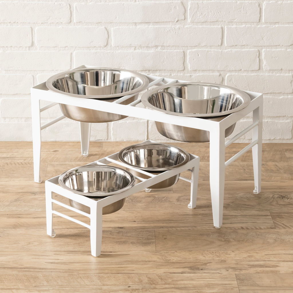 Chariot Double Diner - Architectural Angle Iron Steel Elevated Dog Bowl Stand (5" / 7" / 10" Tall)