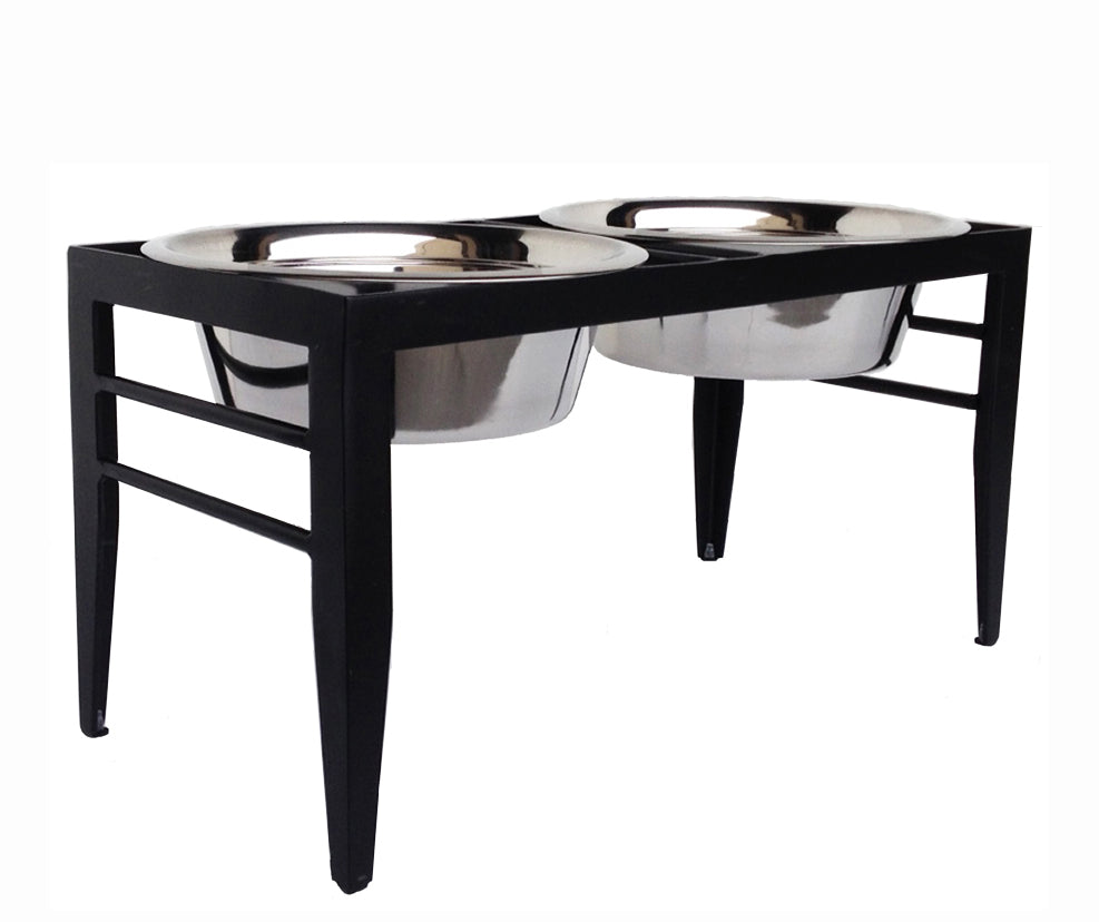 Chariot Double Diner - Architectural Angle Iron Steel Elevated Dog Bowl Stand (5" / 7" / 10" Tall)