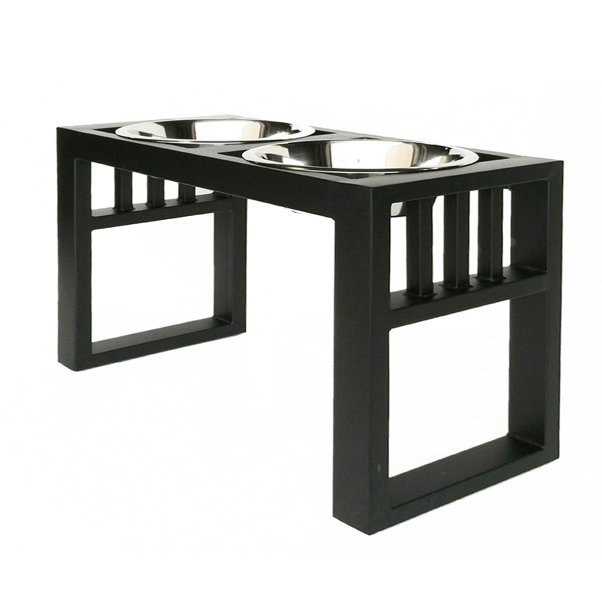 Libro Double Diner - Modern Architectural Large Dog Feeder - Heavy Weight Elevated Black Steel Stand ( 11" / 15" / 18" Tall)