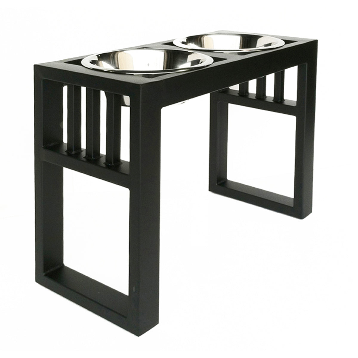 Libro Double Diner - Modern Architectural Large Dog Feeder - Heavy Weight Elevated Black Steel Stand ( 11" / 15" / 18" Tall)