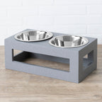 Porchside Double Diner -  Modern Weatherproof Elevated Dog Feeder, Raised Bowl Stand (5" / 7" / 12" Tall)