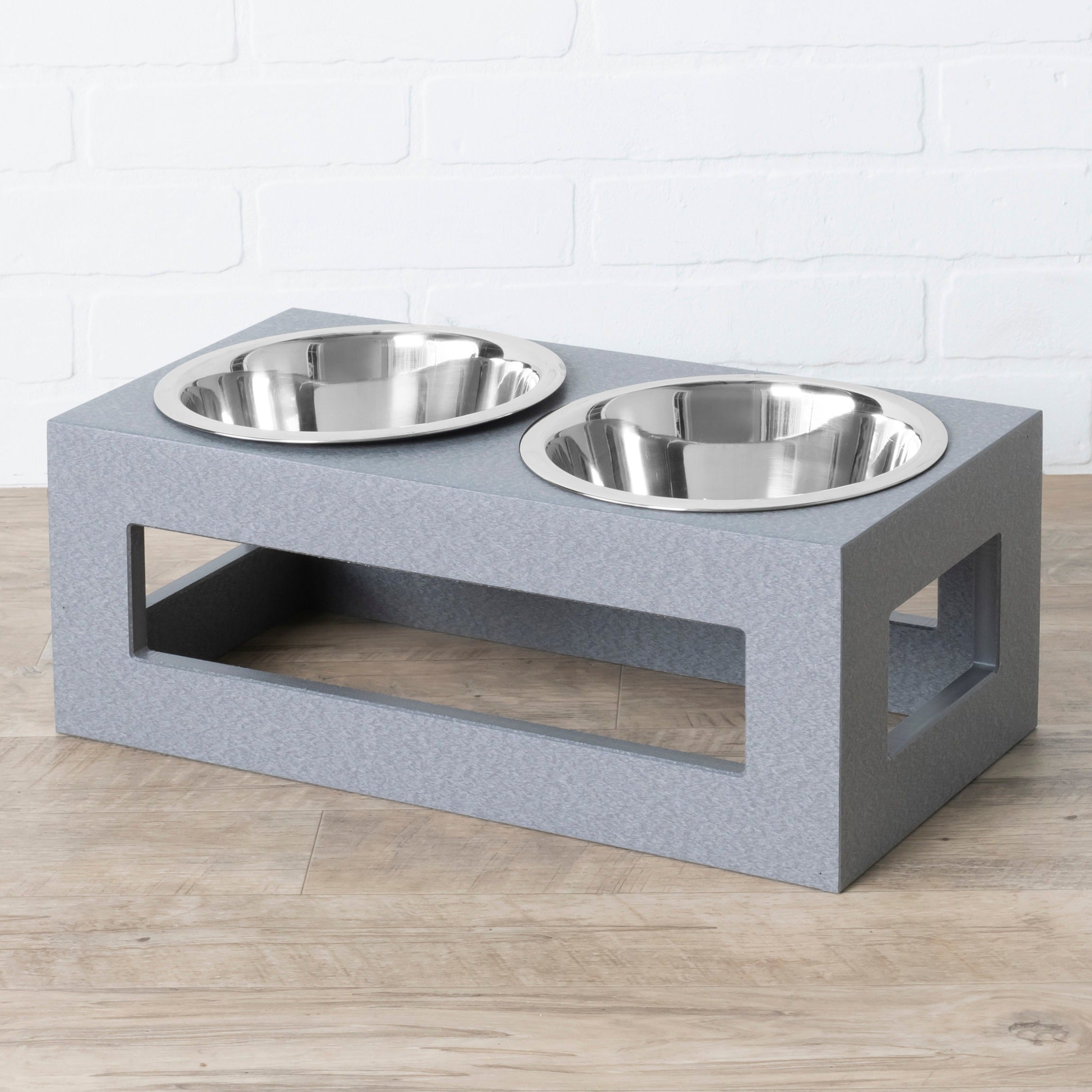 Porchside Double Diner -  Modern Weatherproof Elevated Dog Feeder, Raised Bowl Stand (5" / 7" / 12" Tall)