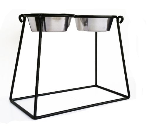 Pyramid Double Diner - Minimalist Wrought Iron Stand, Elevated Dog Bowl Feeder ( 5" / 7" /  12" / 18" / 24")