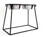 Pyramid Double Diner - Minimalist Wrought Iron Stand, Elevated Dog Bowl Feeder ( 5" / 7" /  12" / 18" / 24")